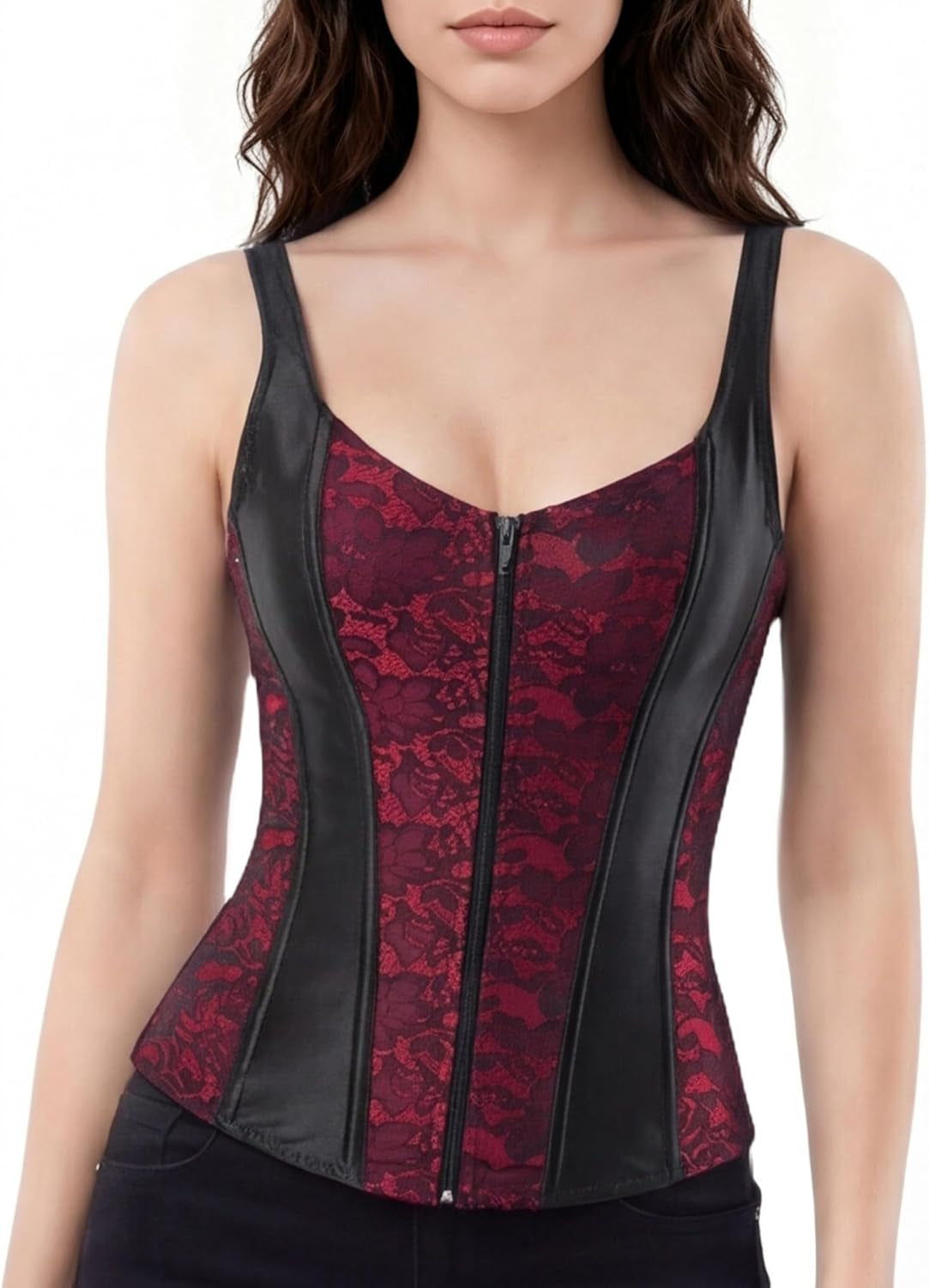 Women Sexy Boned Lace up Corsets and Strap Bustiers Top Overbust Shaper