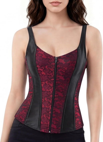 Women Sexy Boned Lace up Corsets and Strap Bustiers Top Overbust Shaper